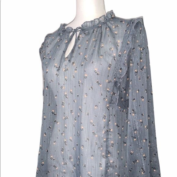 anthro Guest Editor Sheer Metallic Long Sleeve - Picture 3 of 12